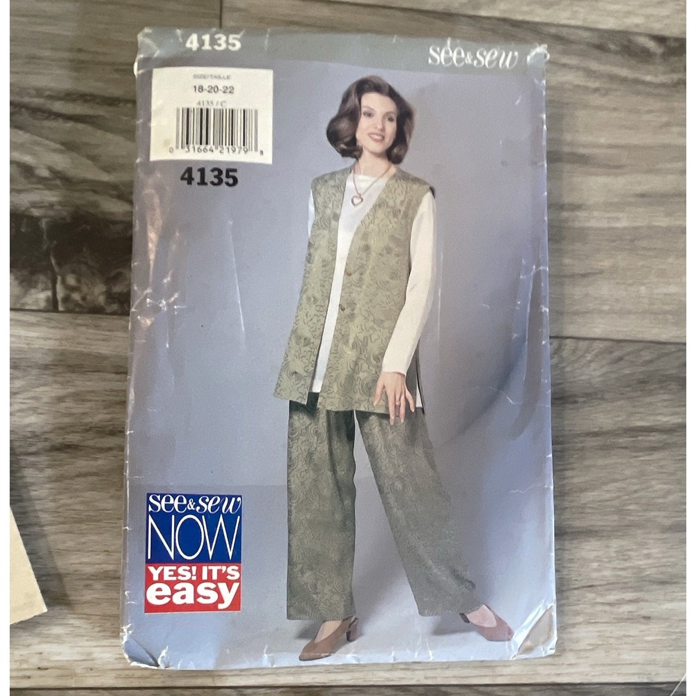 See & Sew 4135 VTG 1990s Sewing Pattern Misses Petite Vest Tunic Pants 18-22